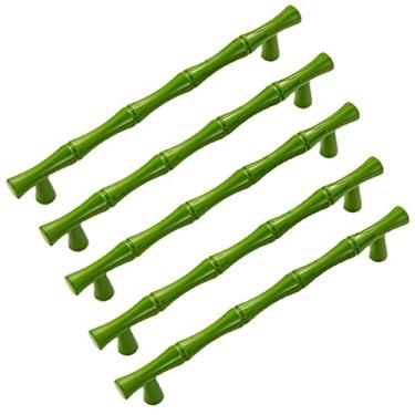 Imagem de Puxador criativo para móveis - Puxador de porta de armário antigo em forma de bambu conjunto de 5, puxador exclusivo de armário, processo de galvanização de liga de zinco (verde, 128 mm)