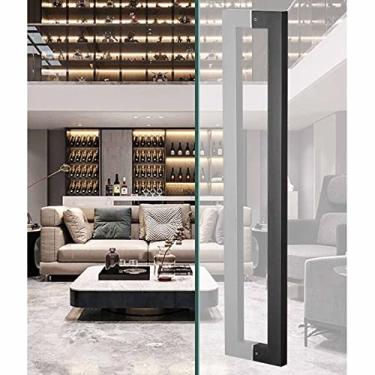 Imagem de Puxador de porta de vidro, puxadores de porta quadrados inoxidáveis com base longa nivelada, maçanetas de porta de entrada para porta de celeiro deslizante, portão, galpão, garagem (cor: ouro, tamanho