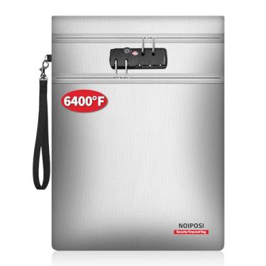 Imagem de Noiposi Bolsa de documentos à prova de fogo de 3537 °C com fechadura, compartimentos de zíper duplo 38 x 28 cm à prova de fogo para documentos de carta legal, 12 camadas, à prova de fogo, à prova