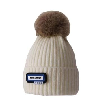 Imagem de RYZGOJV Chapéu infantil quente de inverno, chapéu infantil de inverno para crianças, boné infantil unissex de lã cor pura - branco