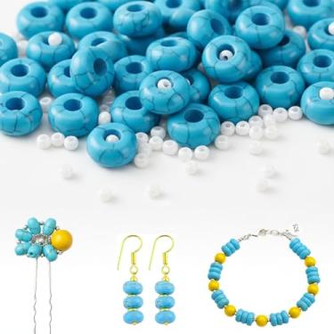 Imagem de Contas Rondelle turquesa natural para fabricação de joias - 5 x 8 mm contas de pedra de disco de ábaco multicolorido e contas brancas leitosas de 2 mm, pedra preciosa espaçadora solta para artesanato