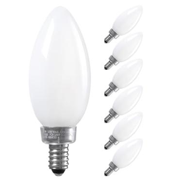 Imagem de TORCHSTAR Lâmpada de LED E12 regulável, listada na UL, equivalente a 60 W, 550 lm, lâmpada de filamento de LED C11, lâmpadas de ventilador de teto de vidro fosco, branco macio 2700K, pacote com 6