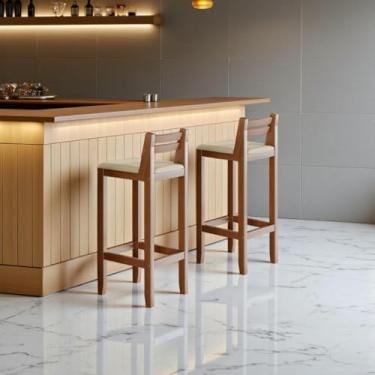 Imagem de Kit 2 Banqueta Ibiza Área Gourmet - Ilha Alta 98cm - Almofada, Base de Madeira Maciça