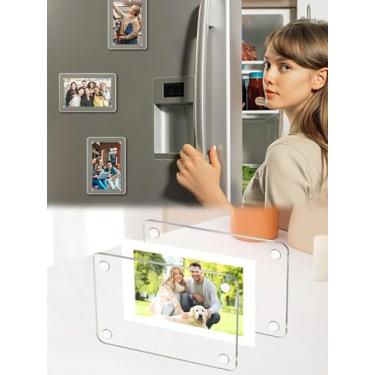 Imagem de Pacote com 6 - Moldura magnética acrílica para geladeira, moldura transparente para exibição de imagem para Fujifilm Instax Mini, molduras de acrílico para fotos de 6 x 9 cm