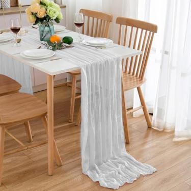 Imagem de Caminho de mesa de gaze de páscoa boho rústico gaze rosa poeirento primavera 304,8 cm 3 m caminho de pano de queijo para festa de casamento, aniversário, decoração de casa, branco