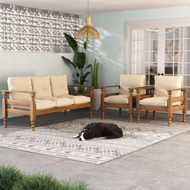 Imagem de Jogo Sofá Madeira Maciça 3 Lugares E 2 Poltronas Liz Multimóveis Imbui