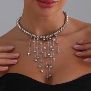 Imagem de Colar de coração de metal líquido, corrente de clavícula grossa de luxo leve para mulheres, presente de joia moderna com contas de pera em camadas do Instagram