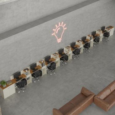 Imagem de Conjunto De Escritório Tech 7 Livreiro 2 Buffet E 8 Mesas 90 - Off White E Cedro Off White E Cedro