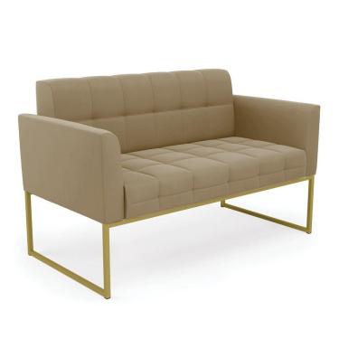 Imagem de Sofá Namoradeira Elisa Suede Base Metálica Industrial Dourado - D\&#039rossi Cor Marrom Rato