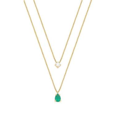 Imagem de Colar de Prata 925 com banho de Ouro 18k e Ágata Verde e Moissanite - 