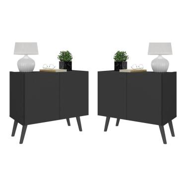 Imagem de Kit 2 Mesas De Cabeceira Retrô 2 Portas Mp4138 Preto Preto
