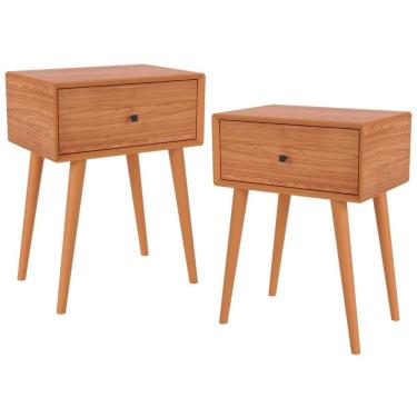 Imagem de Kit 02 Mesas De Cabeceira 1 Gaveta Pés Palito Kayla D03 Freijó - Lyam Decor