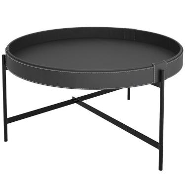 Imagem de Mesa De Centro Decorativo Sala De Estar 60 Cm Industrial Sintético Preto P06 Aura - Lyam