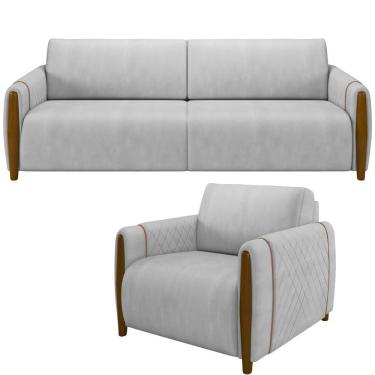 Imagem de Kit Sofá 03 Lugares 223Cm Com Poltrona M03 Cinza