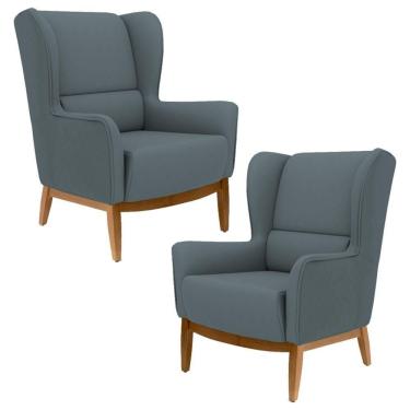 Imagem de Kit 2 Poltronas Decorativas Base Manu Madeira Milena C-03 Sintético Cinza - Domi