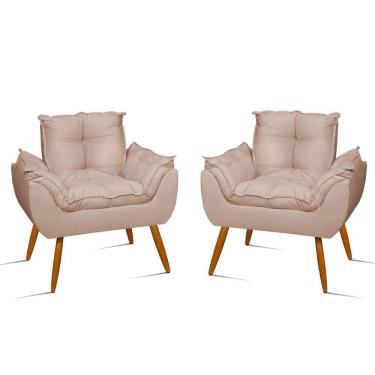 Imagem de Kit 04 Poltronas Decorativas Opala Pés Palito - Sala - Balaqui Decor Cor:bege