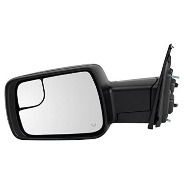 Imagem de TRQ Conjunto de espelho externo elétrico com sensor de temperatura de vidro Spotter estilo quadriculado lado do motorista LH com tampa lateral oposta para caminhonete Ram 1500