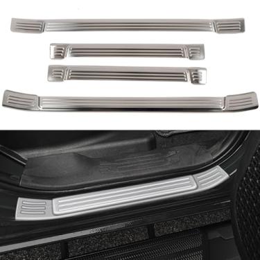 Imagem de Para Toyota Tacoma 4 portas 2024 2025 placa de limite de soleira de porta de carro pedal de porta protetor de chute de porta guarnição de aço inoxidável acessórios de carro 4 peças (exterior, prata)