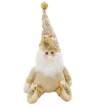 Imagem de Boneco Papai Noel Plush Sentado Dourado begê 31x13cm Marrom Árvore Led Luzes Guirlanda Decoração Enfeite Natal