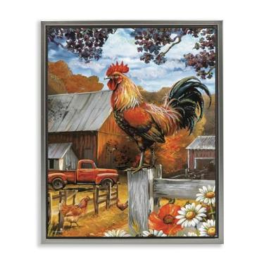 Imagem de Stupell Industries Arte de parede em tela flutuante dourada de galo empoleirado outonal, design por Ed Wargo, 78 x 63 cm