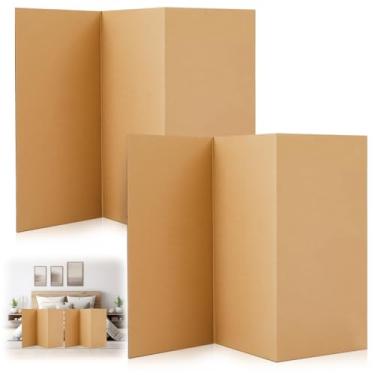 Imagem de Feifeiya 2 peças de tela dobrável de papelão marrom curto de 90 cm de altura, 3 painéis divisórias de quarto, telas dobráveis de papelão de privacidade para divisória de privacidade, reuniões