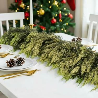 Imagem de Knitgrip 1 guirlanda de cedro com glitter dourado – guirlanda verde artificial de Natal para decoração de mesa de lareira de lareira de férias de inverno, casa, interior e exterior (3,7 m)