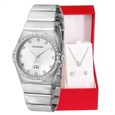 Imagem de Relógio Champion Ana Hickmann Analógico Prata AH28188Q Kit Colar e Brincos