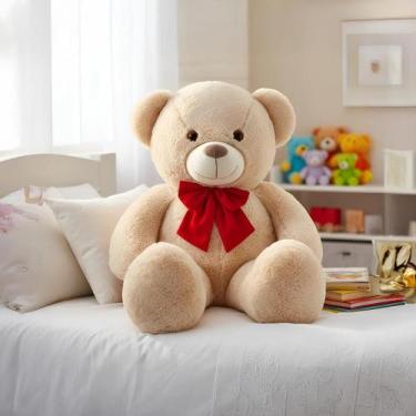 Imagem de Urso Pelúcia Teddy Médio Anti Alérgico Tamanho Ideal Laço Removível - 
