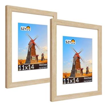 Imagem de SZYUU Conjunto de 2 molduras de 28 x 35 cm com vidro verdadeiro, resistente a arranhões, fácil de montar para exibição de parede ou mesa, decoração de escritório em casa (carvalho natural)