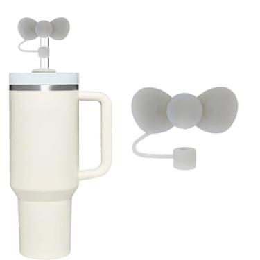 Imagem de Tampa de palha de silicone com laço cinza para copo Stanley de 40 e 850 g, lindo topo para copos, rolha para canudos reutilizáveis