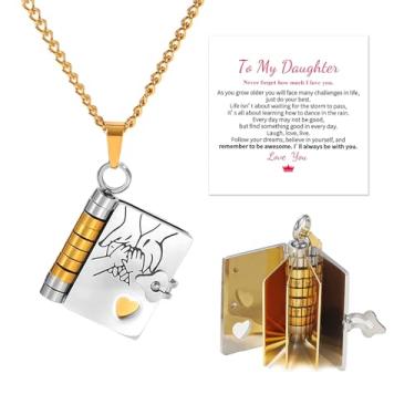 Imagem de Colar de livro para filha, presente de mãe, pai, pingente ajustável com mensagem gravada, joia de ouro, presente de aniversário de formatura My Incredible Girl, Large, Sem Pedra Preciosa