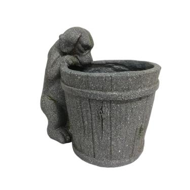 Imagem de Plantador de jardim Porch Pups Curious Companion – 35,5 cm C x 24 cm L x 30,5 cm A, cão de pedra sintética espiando no balde, uso interno/externo
