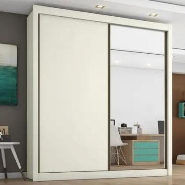 Imagem de Guarda Roupa Solteiro com Espelho 2 Portas 4 Gavetas Zurique Off white