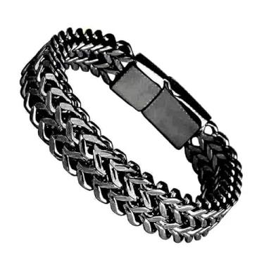 Imagem de Pulseiras masculinas com fecho de aço inoxidável, corrente masculina, pulseira de elos de fecho resistente, pulseiras masculinas de metal, Large, Liga metálica, Sem Pedra Preciosa