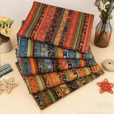 Imagem de Tecido 100% algodão, tecido de linho de algodão étnico, feixes vintage Fat Quarters Fabr-ic de costura quadrados Fabr-ic para acolchoar, costura, patchwork, roupas, artesanato, decoração de casa, 4