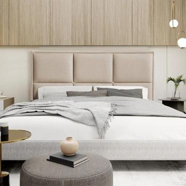 Imagem de Cabeceira Casal Queen Estofada Elegance 160cm Em Linho Bege