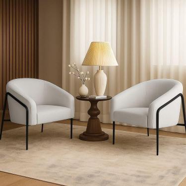 Imagem de Poltrona Sala Industrial Alta Preto Kit 2 Stella Linho D03 - D`rossi Cor Cinza