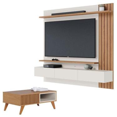 Imagem de Painel Para Tv Home Suspenso Juriti Off White Matte Freijó Com Mesa De Centro Jeri Freijó Off White - Colibri