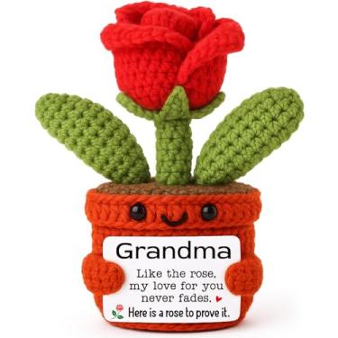 Imagem de YUEYUQIU Presentes sentimentais para avó de netos | Flor de rosa de crochê feita à mão, presente de aniversário de dia das mães Love Never Fades para ela, Best Nana Ever Christmas, decoração de casa