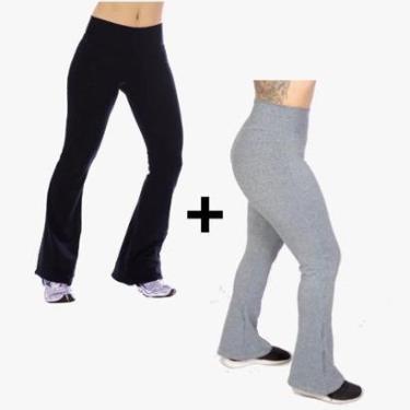 Imagem de Kit 2 Calças Bailarina Flare Suplex Cintura Alta Cinza Preto-Feminino