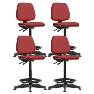 Imagem de Kit 04 Cadeiras Caixa Alta Giratória Estofada Work F02 Sintético Vermelho - Lyam Decor