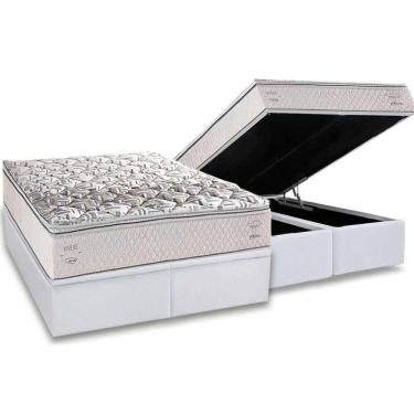 Imagem de Cama Box Baú King: Colchão Anatômico Herval Ag65 Santorini C1604 + Base Crc Linhão White (193x203)