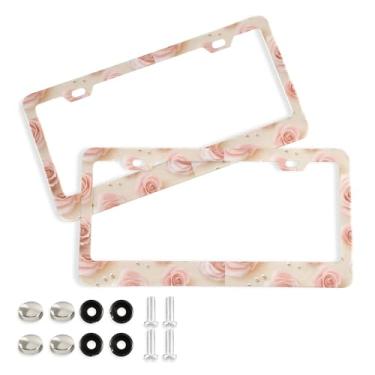 Imagem de SEHANY Molduras de placa de carro rosa dos namorados, capas de moldura de placa de carro de alumínio à prova de ferrugem com orifícios elípticos e parafusos serve para veículos padrão dos EUA tamanho