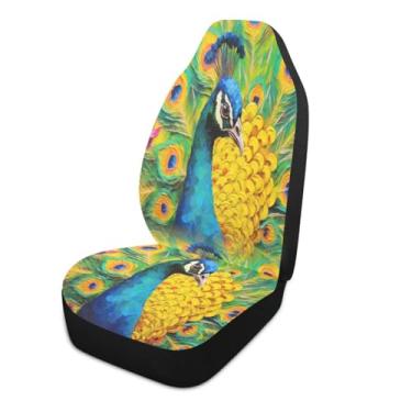 Imagem de Blueangle 1 pç de capas de assento de carro pintor a óleo de pavão, almofadas protetoras respiráveis para assentos dianteiros de carro, ajuste universal para SUV Sedan Truck Van (554)