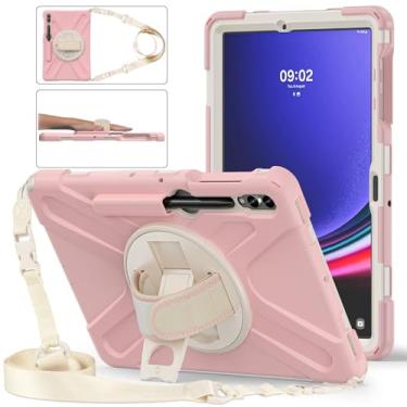 Imagem de Capa para Galaxy Tab S9 FE+, SM-X610, capa protetora resistente à prova de choque para Samsung Galaxy Tab S9 FE+ 12,4 polegadas, alça de mão giratória de 360°, alça de ombro de silicone, compartimento