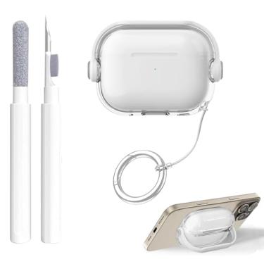 Imagem de Frylaa Capa compatível com Airpods Pro 3, bonito estilo fone de ouvido com trava segura para Airpods Pro 3ª geração, capa de TPU macio à prova de choque com mosquetão e caneta de limpeza transparente
