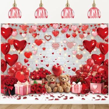 Imagem de Feliz Dia dos Namorados, parede de tijolo branco, vermelho, amor, corações doces, balões, fotografia, dia dos namorados, casamento, chá de panela, decoração de festa de aniversário (304,8 x 243,8 cm