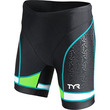 Imagem de TYR Short feminino triângulo de 15 cm, preto/verde/azul claro, GG