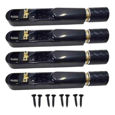 Imagem de MotiveTech Ponte E Estandarte para Guitarra Elétrica Sem Tarraxas. Peças para Ponte de Guitarra. Acessórios Práticos para Instrumentos Musicais com a, Preto 4 Cordas