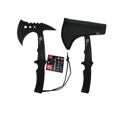 Imagem de Machado Tático Militar em Aço Inoxidável com Bainha, 31cm, Cabo Emborrachado Antideslizante, Preto, para Camping, Pesca, Trilha, Sobrevivência